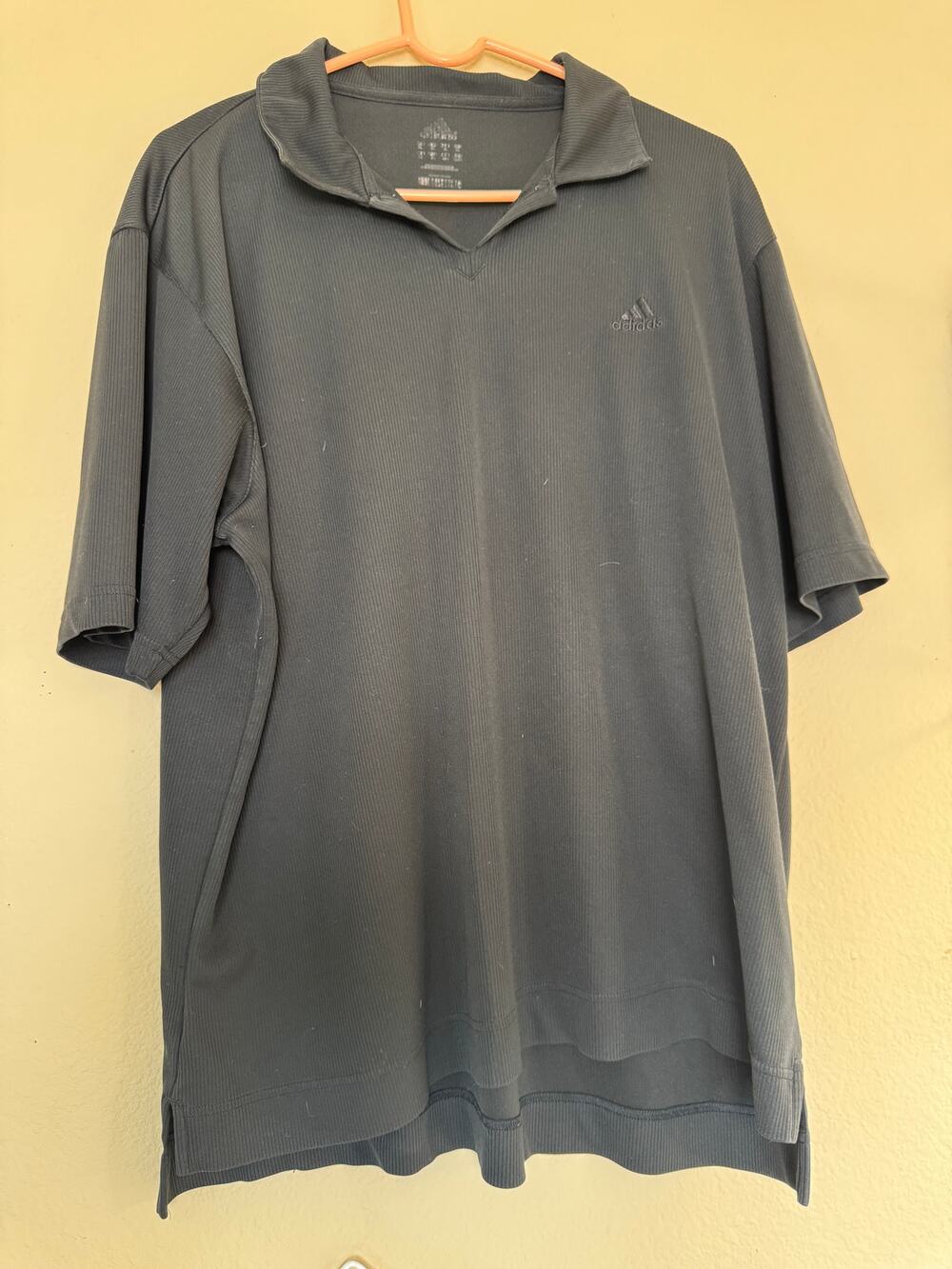 Adidas XL Charcoal Black Ribbed Short Sleeve Polo Shirt Open V-Neck